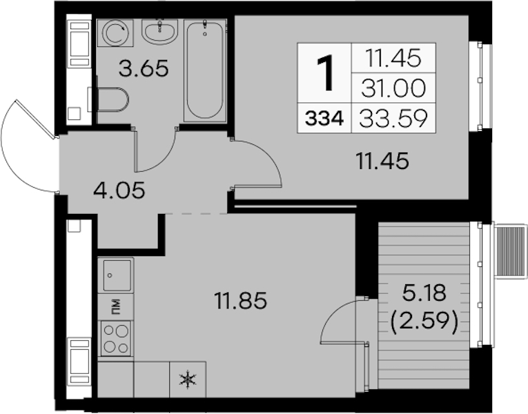 1-комнатная квартира 33.59 м², 9/9 эт., ЖК «Glorax City Балтийская»